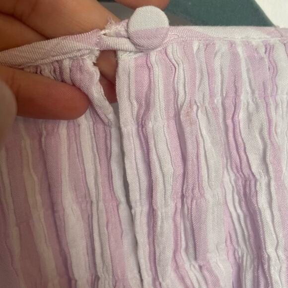 Cinq A Sept Lyle Midi Dress Cutout Striped Smocked Pale Iris Purple Size 8 Glam - Picture 6 of 16